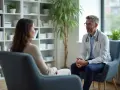 Un médecin du travail écoute attentivement une patiente, illustrant son rôle clé dans la gestion du burn-out et le soutien à la santé mentale au travail.