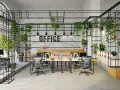 Espace de travail moderne avec beaucoup de plantes, idéal pour une sous location bureaux Paris.