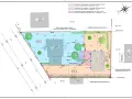 Plan de division parcellaire montrant la jurisprudence servitude de passage entre les lots 1 et 2, avec indications de dimensions et de constructions.