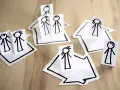 Petites maisons en papier avec des bonshommes dessinés, symbolisant une famille face à un délai de prévenance et une clause de mobilité.