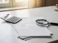 Calculatrice et loupe sur des documents pour contester charges de copropriété.