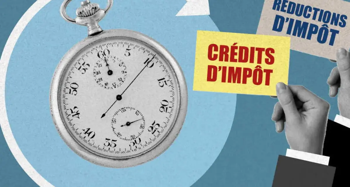 Montre ancienne et cartes "Crédits d'impôt" et "Réductions d'impôt". L'acompte prélèvement à la source, une question de temps.