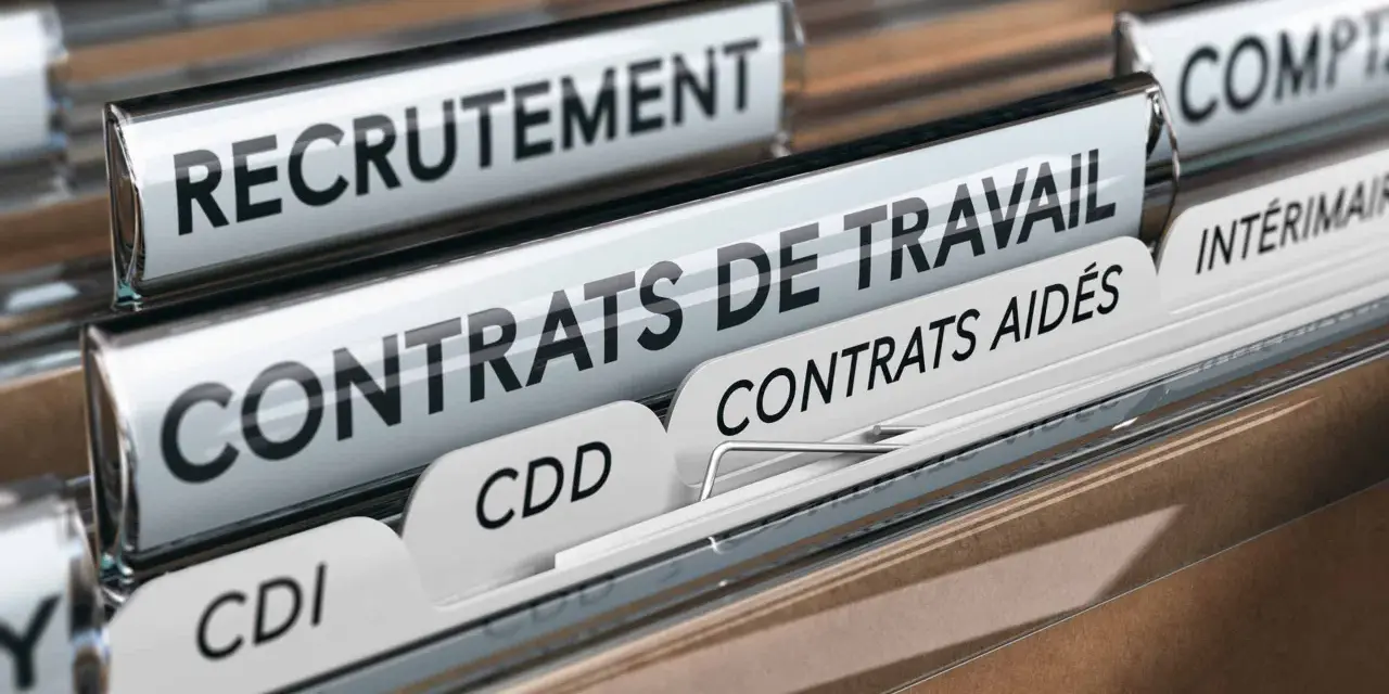 Dossiers de classement : Recrutement, Contrats de travail (CDI, CDD, Contrats aidés), Intérim. Un aperçu des documents essentiels du droit du travail.