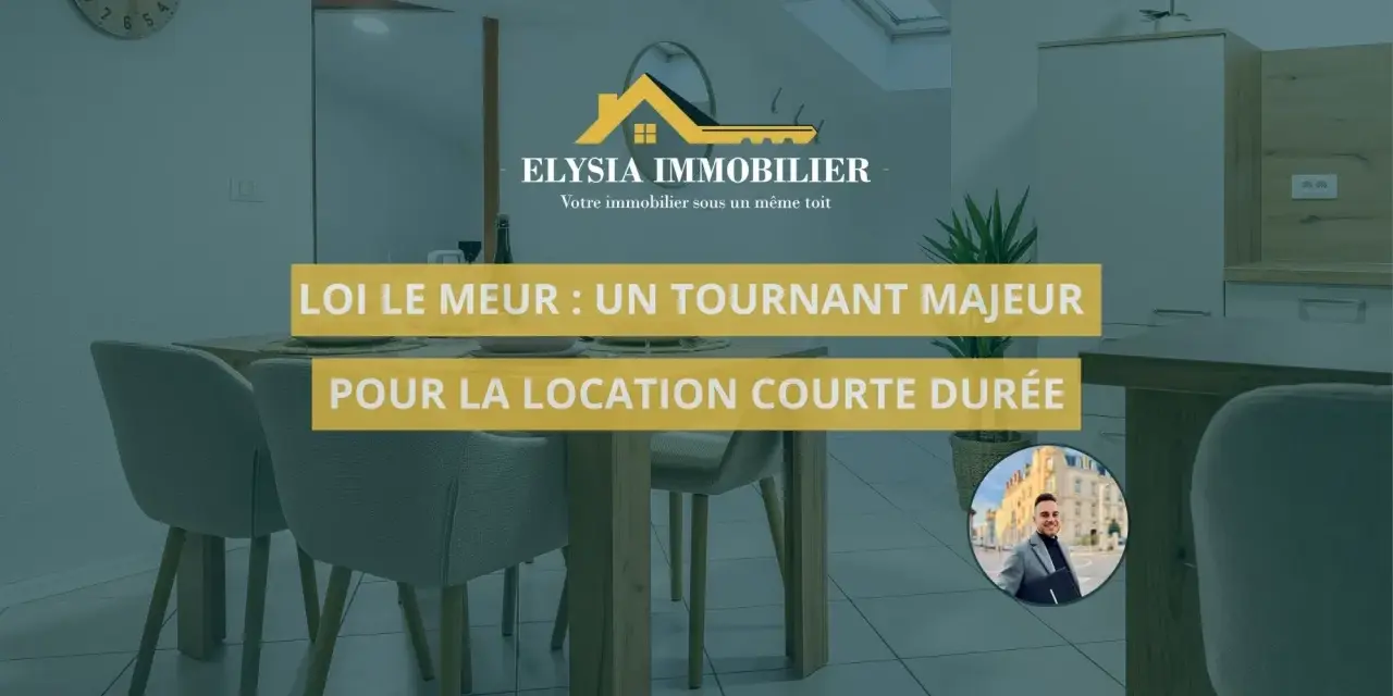 La loi Le Meur, un tournant majeur pour la location courte durée. Une image d'intérieur moderne avec des meubles et des textes informatifs.