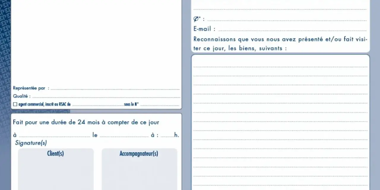 Bon de visite immobilier pour enregistrer les biens présentés. Ce document sert de preuve de visite.