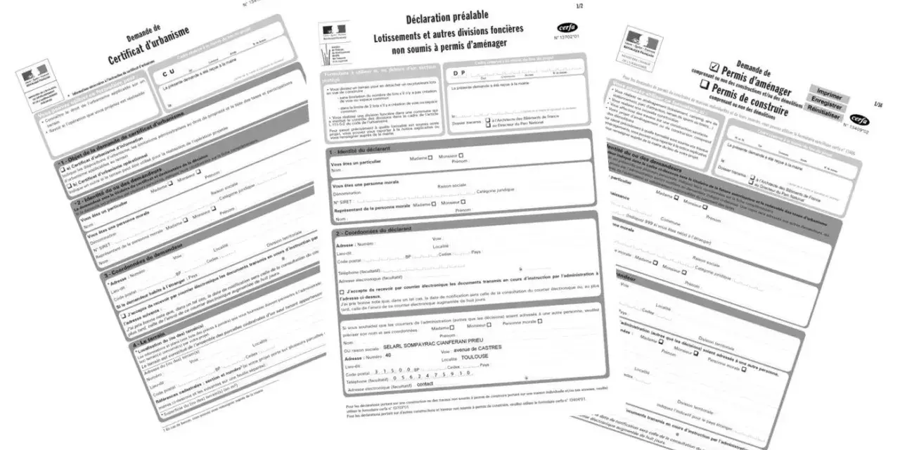Demande de certificat d'urbanisme et permis de construire. Documents administratifs pour des projets de construction ou d'aménagement.
