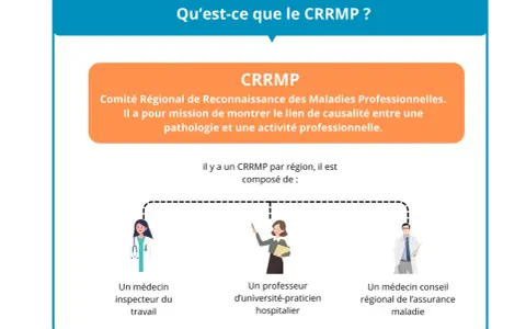 Le CRRMP, Comité Régional de Reconnaissance des Maladies Professionnelles, est composé d'un médecin inspecteur du travail, d'un professeur et d'un médecin conseil.