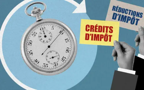 Montre ancienne et cartes "Crédits d'impôt" et "Réductions d'impôt". L'acompte prélèvement à la source, une question de temps.