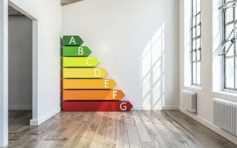 Étiquette énergétique A-G dans une pièce vide. La jurisprudence sur l'absence de DPE en location est un sujet important pour les propriétaires.