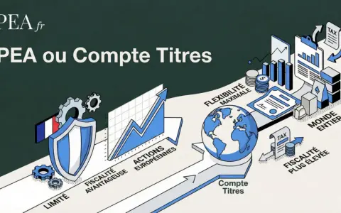 Comparaison entre PEA et compte titre ordinaire : le PEA offre une fiscalité avantageuse et des actions européennes, tandis que le compte titre propose une flexibilité maximale pour investir dans le monde entier.