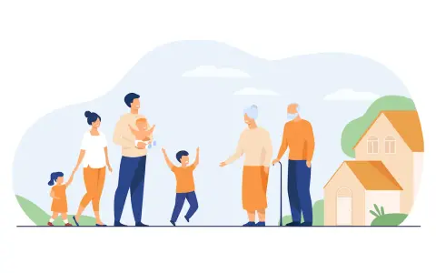 Une famille réunie devant une maison, évoquant une simulation de droit de donation.