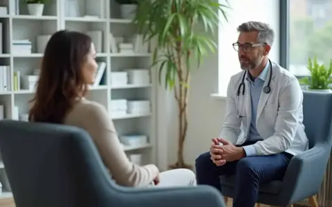 Un médecin du travail écoute attentivement une patiente, illustrant son rôle clé dans la gestion du burn-out et le soutien à la santé mentale au travail.
