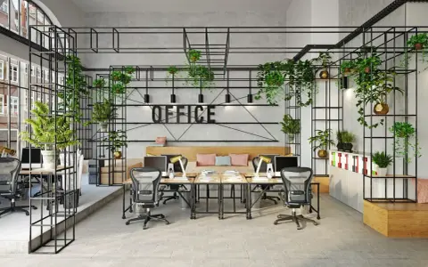Espace de travail moderne avec beaucoup de plantes, idéal pour une sous location bureaux Paris.
