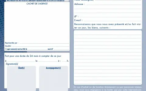 Bon de visite immobilier pour enregistrer les biens présentés. Ce document sert de preuve de visite.