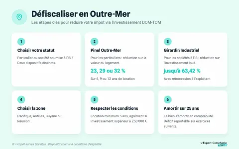 Étapes pour défiscaliser en Outre-Mer : choisir statut, Pinel, Girardin Industriel pour sociétés, zone, conditions, amortissement. L'investissement Girardin Industriel offre une réduction d'impôt.