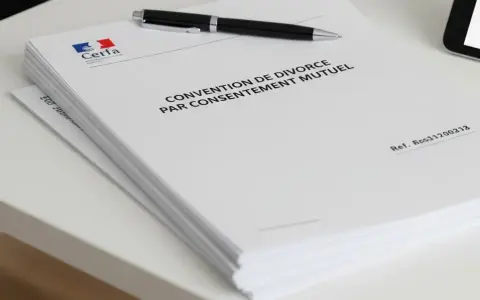 Un formulaire CERFA pour une convention de divorce par consentement mutuel, prêt à être rempli.