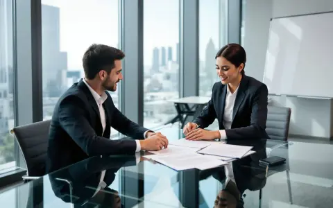 Un homme et une femme en costume discutent de documents. Ils semblent discuter de le piège du licenciement pour inaptitude.