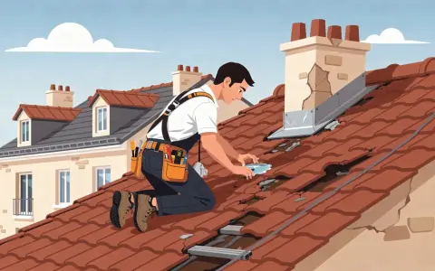 Un couvreur inspecte un toit endommagé, signe d'un défaut d'étanchéité. La garantie décennale couvre ces réparations.