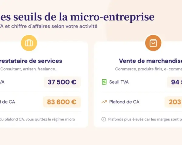Tableau comparatif des seuils de TVA et de chiffre d'affaires pour la micro-entreprise : prestations de services vs vente de marchandises.