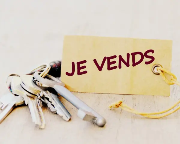 Un trousseau de clés sur un fond clair, avec une étiquette marron portant l'inscription "JE VENDS". Une nouvelle étape commence, la nullité congé pour vendre est derrière.