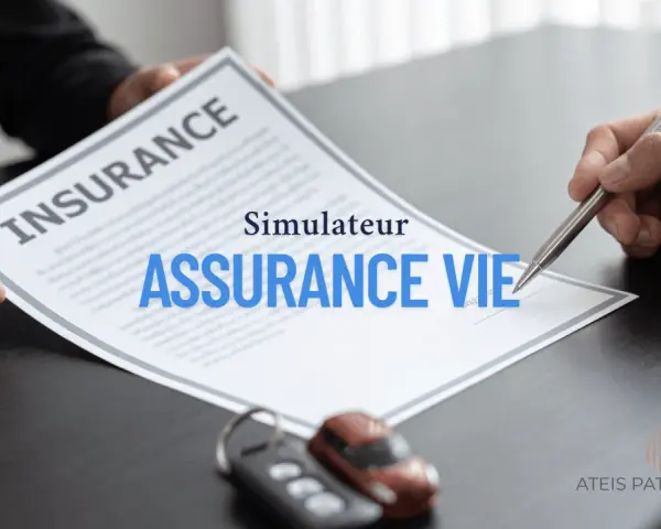 Simulation de calcul rachat partiel assurance vie. Un contrat d'assurance est présenté, avec des clés de voiture et un logo.