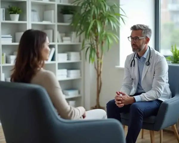 Un médecin du travail écoute attentivement une patiente, illustrant son rôle clé dans la gestion du burn-out et le soutien à la santé mentale au travail.