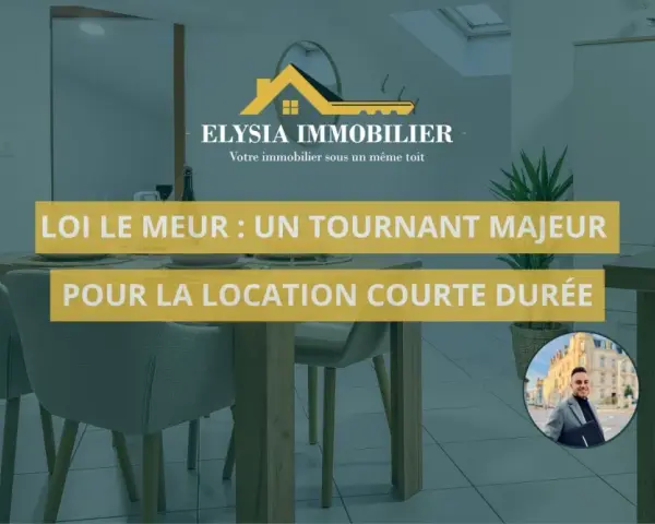 La loi Le Meur, un tournant majeur pour la location courte durée. Une image d'intérieur moderne avec des meubles et des textes informatifs.