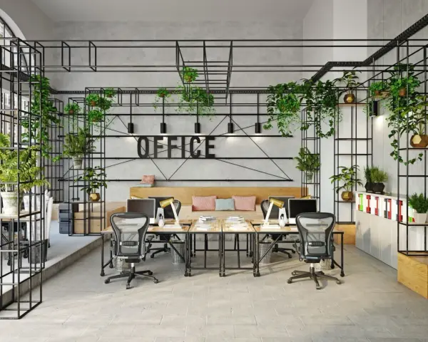Espace de travail moderne avec beaucoup de plantes, idéal pour une sous location bureaux Paris.