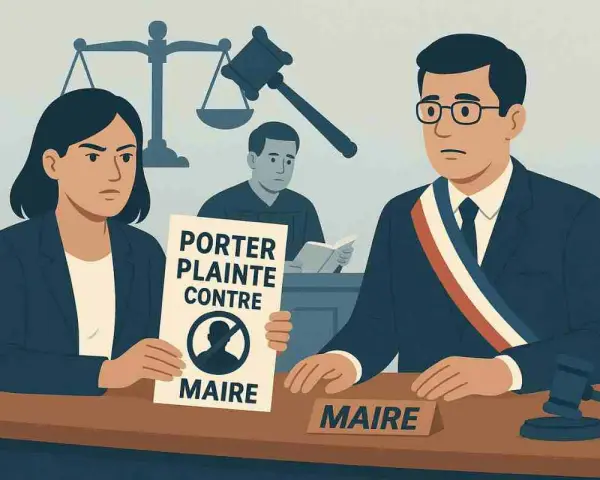 Une femme porte plainte contre un maire, dénonçant un abus de pouvoir dans une affaire de permis de construire. Le maire, visiblement préoccupé, est assis face à elle.