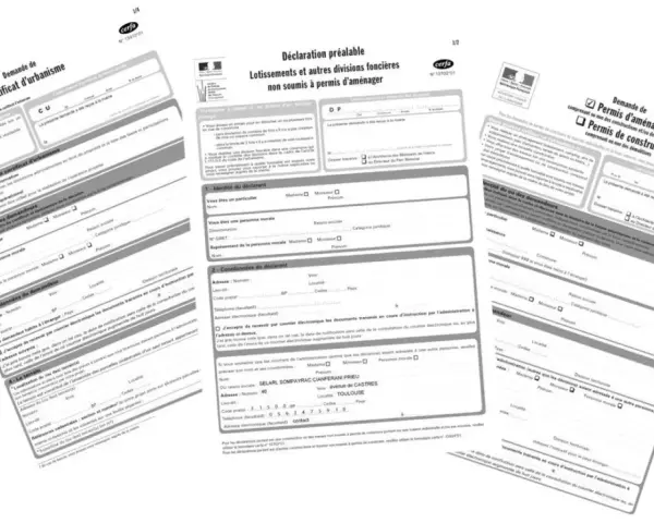 Demande de certificat d'urbanisme et permis de construire. Documents administratifs pour des projets de construction ou d'aménagement.