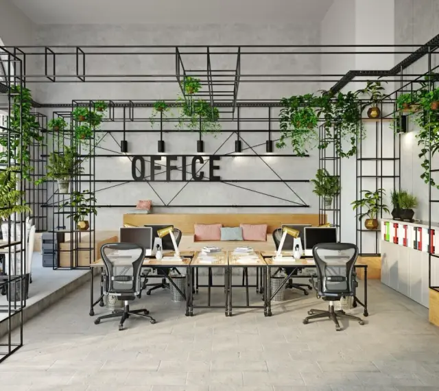 Espace de travail moderne avec beaucoup de plantes, idéal pour une sous location bureaux Paris.