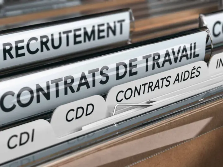 Dossiers de classement : Recrutement, Contrats de travail (CDI, CDD, Contrats aidés), Intérim. Un aperçu des documents essentiels du droit du travail.