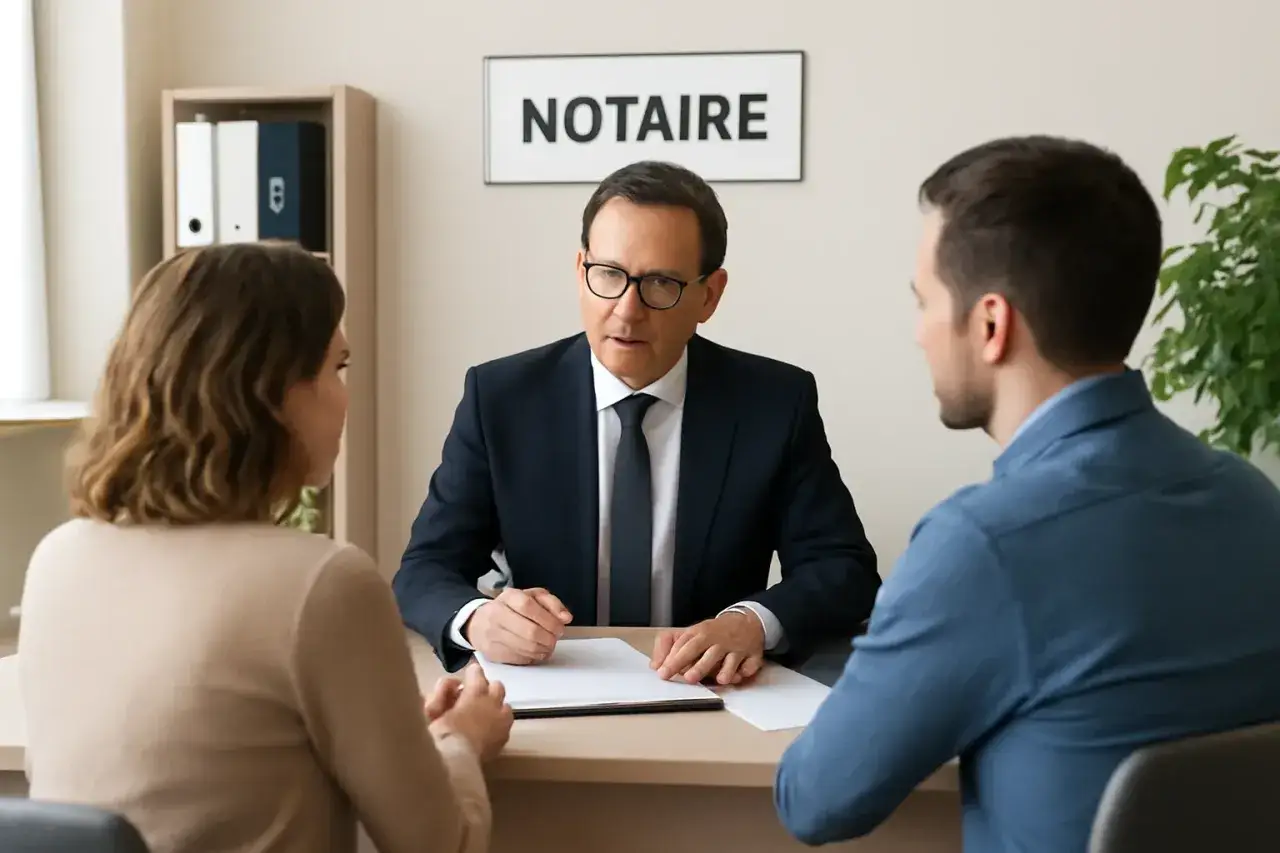 Un couple marié aux domiciles différents consulte un notaire pour discuter de questions d'impôt.