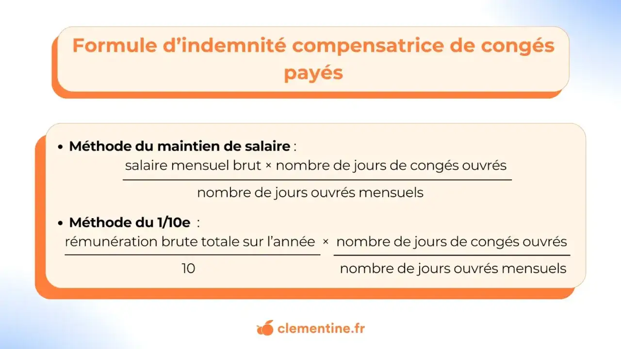 Formule d'indemnité compensatrice de congés payés : deux méthodes pour calculer le solde de tout compte après une rupture conventionnelle, que ce soit pour prendre ses congés ou se les faire payer.