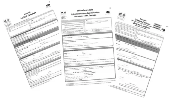 Demande de certificat d'urbanisme et permis de construire. Documents administratifs pour des projets de construction ou d'aménagement.